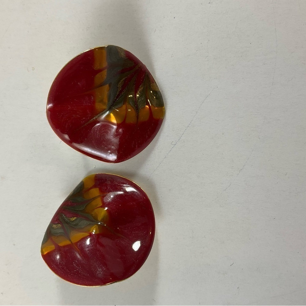 Vintage Pierced Earrings Bundle Pink Green Burgundy Large Button Hearts 4 Pairs - Picture 5 of 11